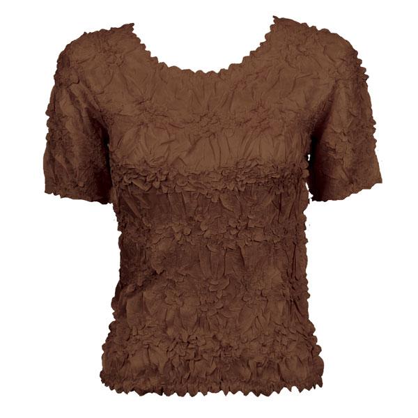 Wholesale 649 - Origami Short Sleeve Tops  Solid Brown - Queen Size Fits (XL-2X)