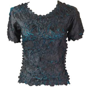 649 - Origami Short Sleeve Tops  Black - Dark Teal Green - One Size Fits Most