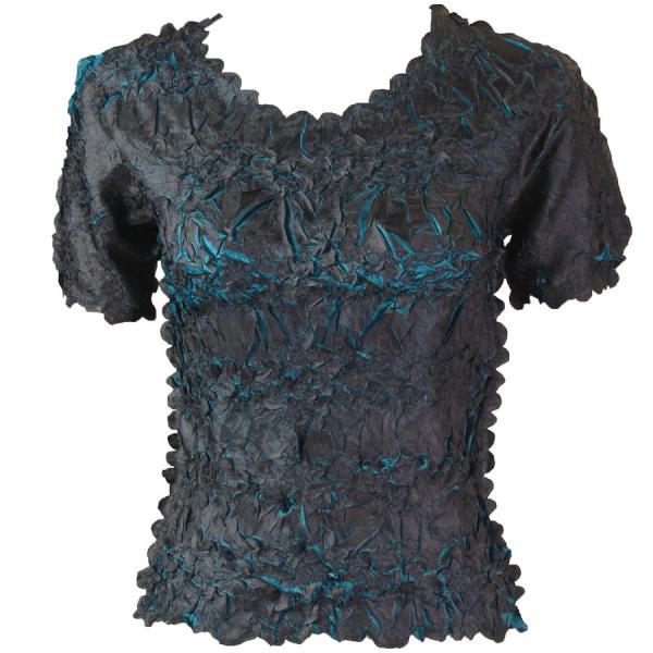 Wholesale 649 - Origami Short Sleeve Tops  Black - Dark Teal Green - One Size Fits Most