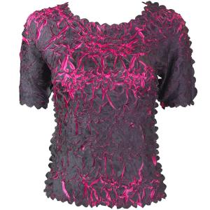 649 - Origami Short Sleeve Tops  Black - Hot Pink - One Size Fits Most
