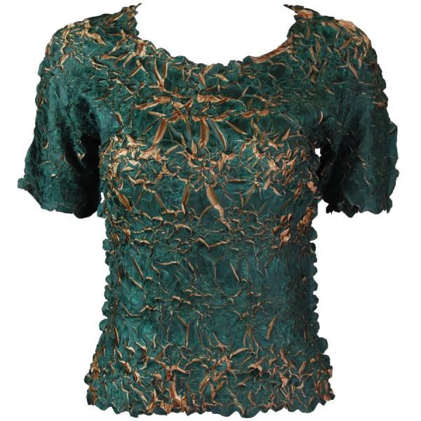 Wholesale 649 - Origami Short Sleeve Tops  Dark Green - Gold - One Size Fits Most