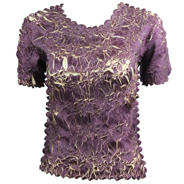 Wholesale 649 - Origami Short Sleeve Tops  Purple - Light Gold - One Size Fits Most