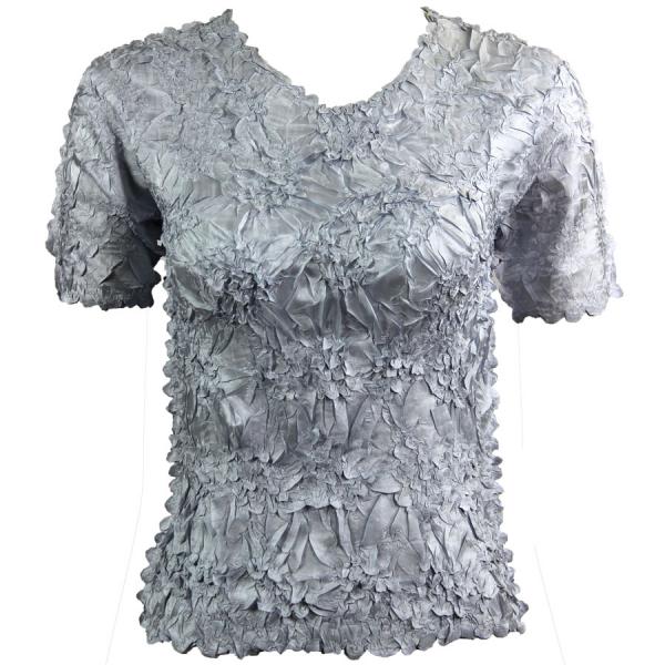 Wholesale 649 - Origami Short Sleeve Tops  Solid Platinum - Queen Size Fits (XL-2X)