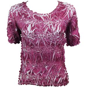 649 - Origami Short Sleeve Tops  Plum - White - Queen Size Fits (XL-2X)