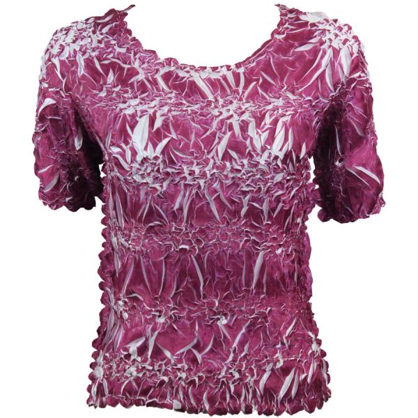 Wholesale 649 - Origami Short Sleeve Tops  Plum - White - Queen Size Fits (XL-2X)
