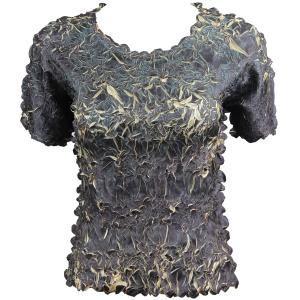 649 - Origami Short Sleeve Tops  Black - Light Gold - Queen Size Fits (XL-2X)