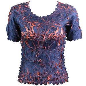 649 - Origami Short Sleeve Tops  Navy - Coral - One Size Fits Most