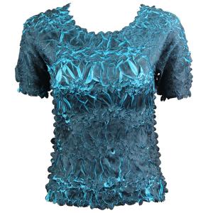 649 - Origami Short Sleeve Tops  Black - Turquoise - One Size Fits Most