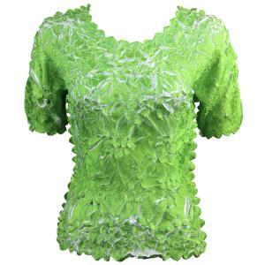 649 - Origami Short Sleeve Tops  Green Apple - White - Queen Size Fits (XL-2X)