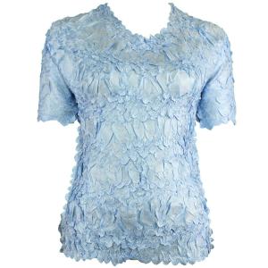 649 - Origami Short Sleeve Tops  Solid Sky Blue - Queen Size Fits (XL-2X)