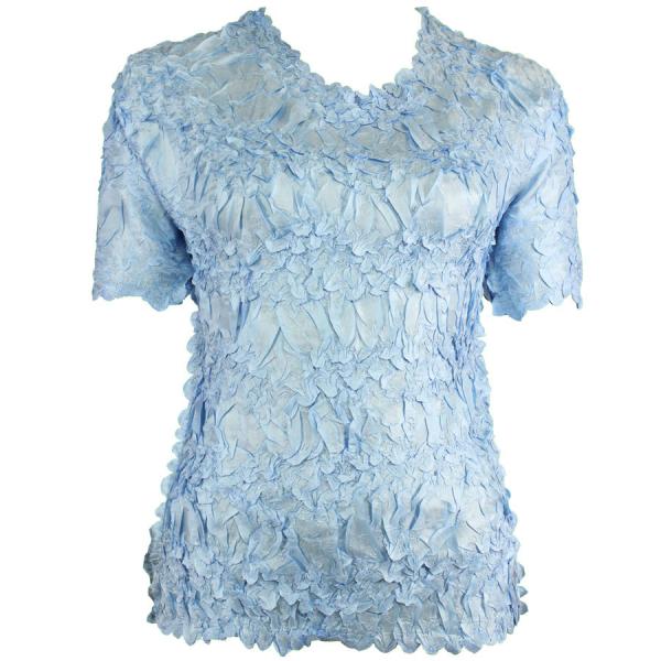 Wholesale 649 - Origami Short Sleeve Tops  Solid Sky Blue - Queen Size Fits (XL-2X)