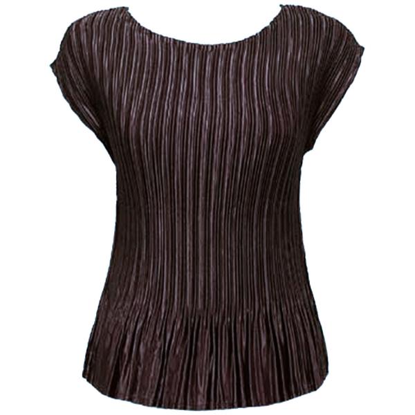 Wholesale 1148 - Satin Mini Pleats Blouses Solid Brown Satin Mini Pleat - Cap Sleeve - One Size Fits Most