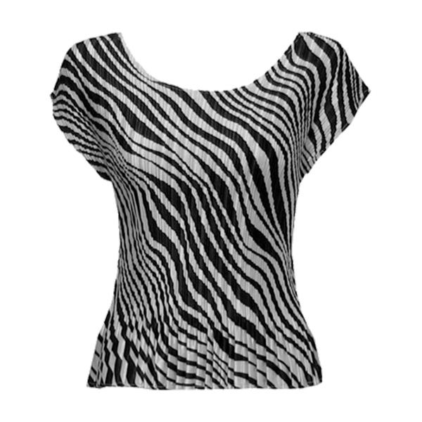 Wholesale 654 - Satin Mini Pleat Cap Sleeve Tops Zebra Stripe Satin Mini Pleat - Cap Sleeve - One Size Fits Most