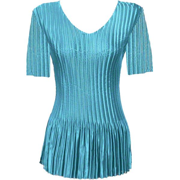 Wholesale 1519 - Satin Mini Pleat 3/4  Sleeve Dress Collar Solid Aqua - One Size Fits Most