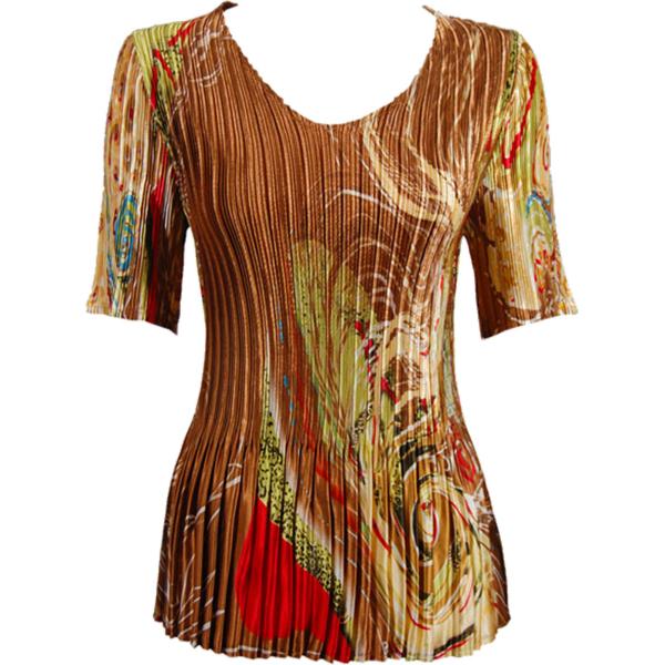 Wholesale 657 - Half Sleeve V-Neck Satin Mini Pleat Tops Swirl Copper-Lime - One Size Fits Most
