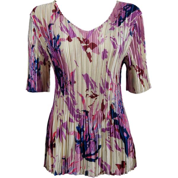 Wholesale 954 - Satin Mini Pleats - Cap Sleeve V-Neck Abstract Floral Raspberry-Navy - One Size Fits Most