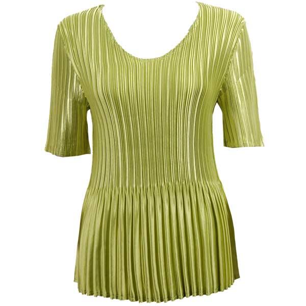 wholesale 657 - Half Sleeve V-Neck Satin Mini Pleat Tops Solid Leaf Green - One Size Fits Most
