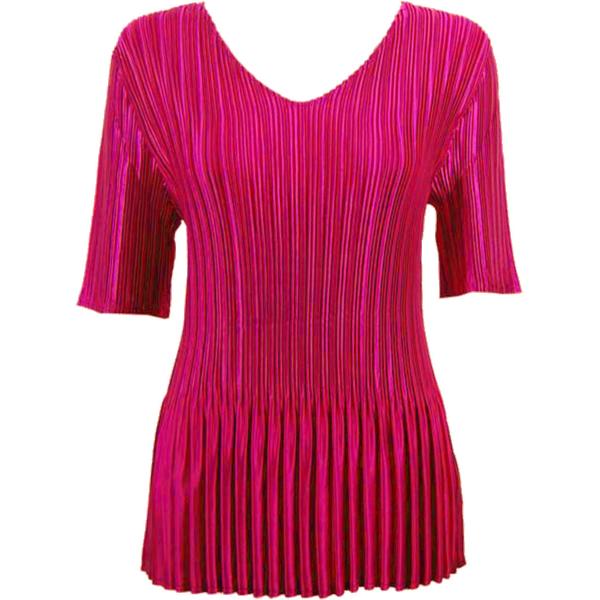 Wholesale 657 - Half Sleeve V-Neck Satin Mini Pleat Tops Solid Magenta - One Size Fits Most