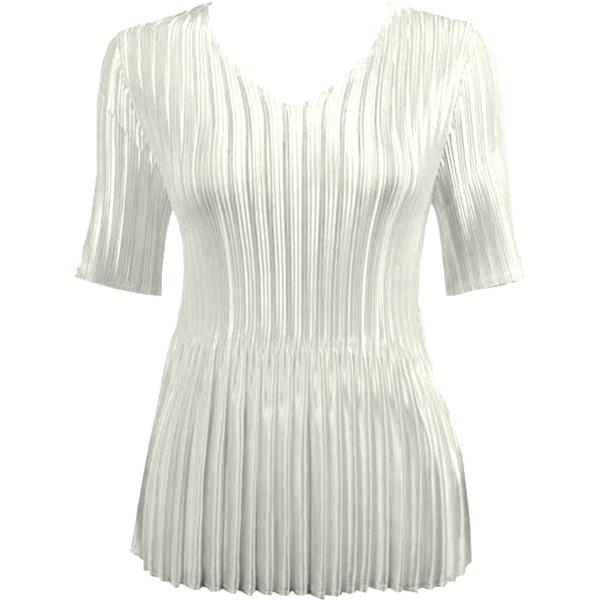 Wholesale 954 - Satin Mini Pleats - Cap Sleeve V-Neck Solid Off White Milk - One Size Fits Most