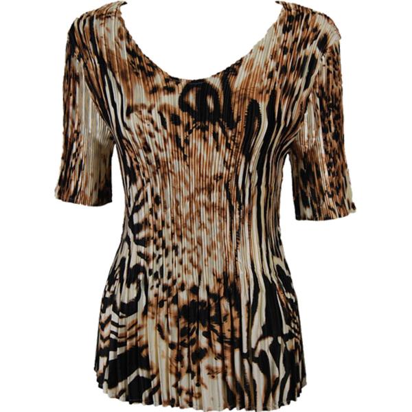 Wholesale 1149 - Satin Mini Pleats Half Sleeve with Collar Bronze Leopard - One Size Fits Most