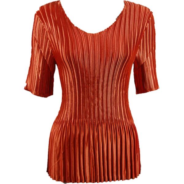 Wholesale 657 - Half Sleeve V-Neck Satin Mini Pleat Tops Solid Paprika - One Size Fits Most