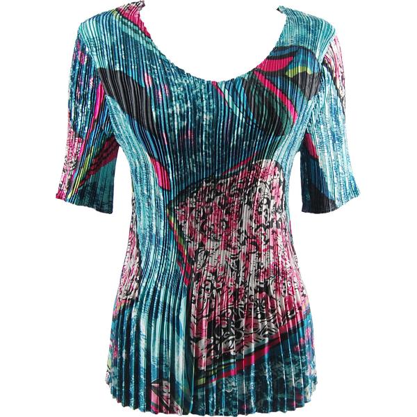 Wholesale 657 - Half Sleeve V-Neck Satin Mini Pleat Tops Oriental Abstract - One Size Fits Most