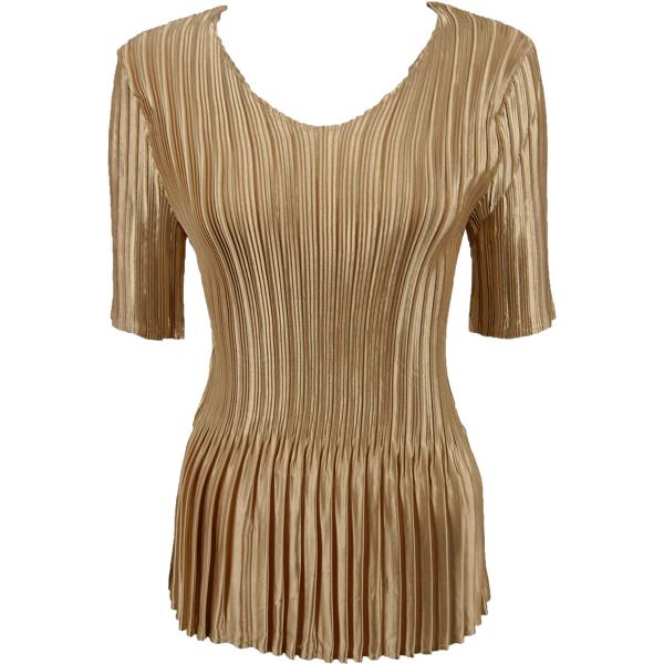 Wholesale 1211 - Satin Mini Pleats  3/4 Sleeve w/ Collar Solid Light Gold - One Size Fits Most