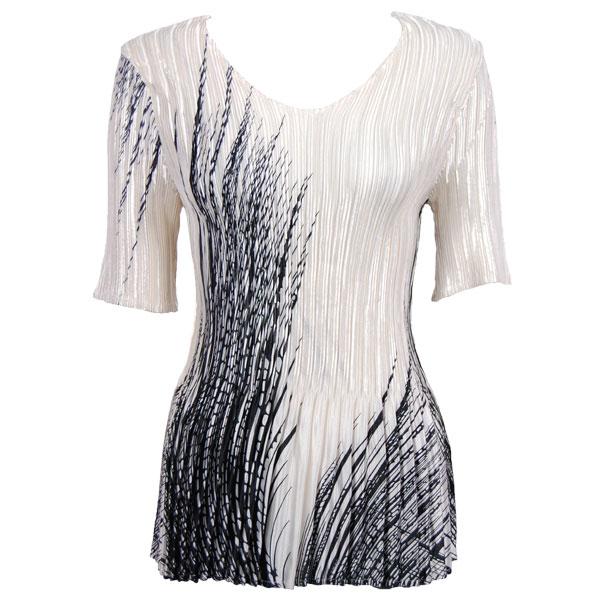 wholesale 657 - Half Sleeve V-Neck Satin Mini Pleat Tops Lines - Black on White MB - One Size Fits Most