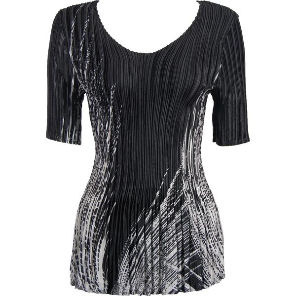 Wholesale 1211 - Satin Mini Pleats  3/4 Sleeve w/ Collar Lines - White on Black - One Size Fits Most