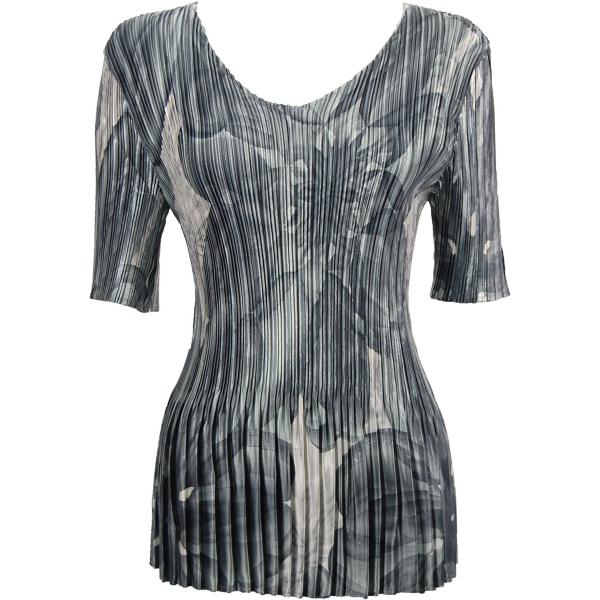Wholesale 1210 - Satin Mini Pleat 3/4 Sleeve V-Neck Silver Abstract - One Size Fits Most