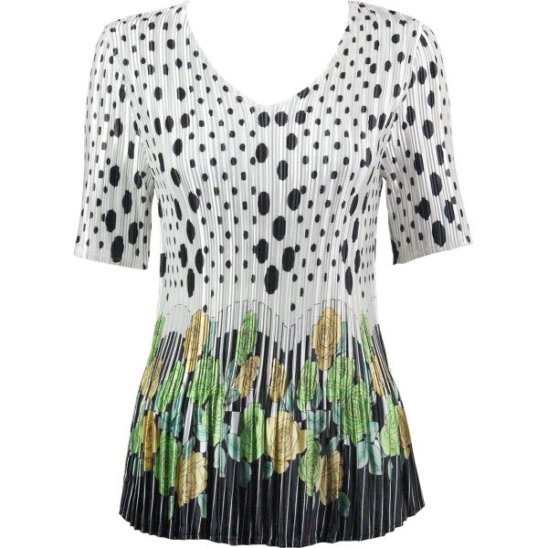 Wholesale 1519 - Satin Mini Pleat 3/4  Sleeve Dress Collar Polka Dot Garden - Green - One Size Fits Most