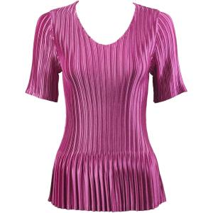 657 - Half Sleeve V-Neck Satin Mini Pleat Tops Solid Orchid - One Size Fits Most