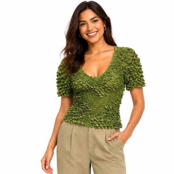wholesale 671  - Pinpoint Popcorn - Short Sleeve Olive - One Size Fits Most