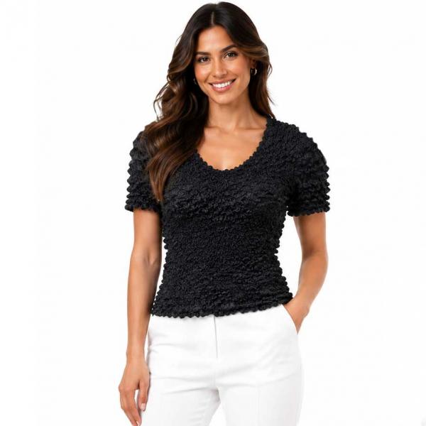 wholesale 671  - Pinpoint Popcorn - Short Sleeve Black - One Size Fits Most