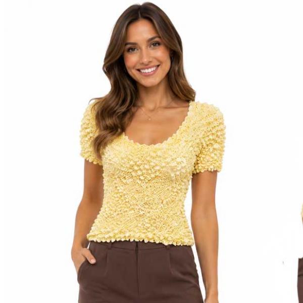 wholesale 671  - Pinpoint Popcorn - Short Sleeve Vanilla - One Size Fits Most