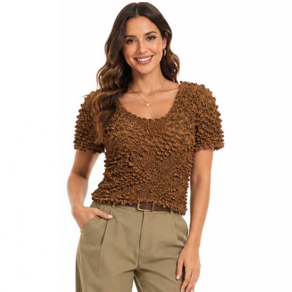 wholesale 671  - Pinpoint Popcorn - Short Sleeve Brown - One Size Fits Most