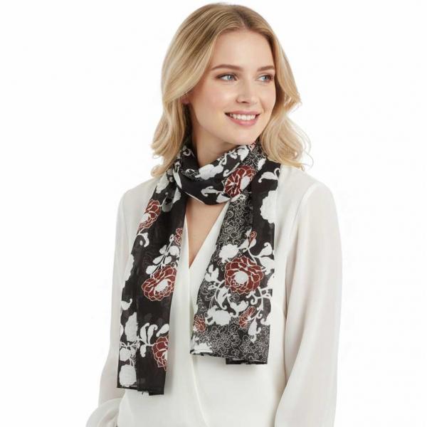 wholesale 677 - Georgette Scarves Chocolate-Ivory Floral - 