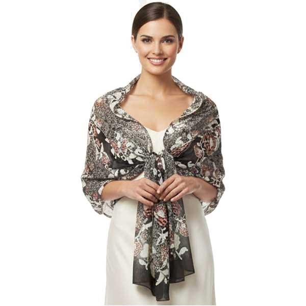 wholesale 679 - Georgette Wraps  Chocolate-Ivory Floral - 
