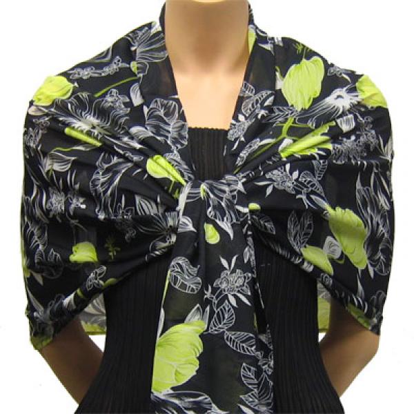 Wholesale 679 - Georgette Wraps  Black-Kiwi Floral Georgette Wraps - 
