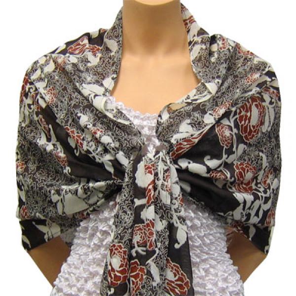 Wholesale 679 - Georgette Wraps  Chocolate-Ivory Floral - 