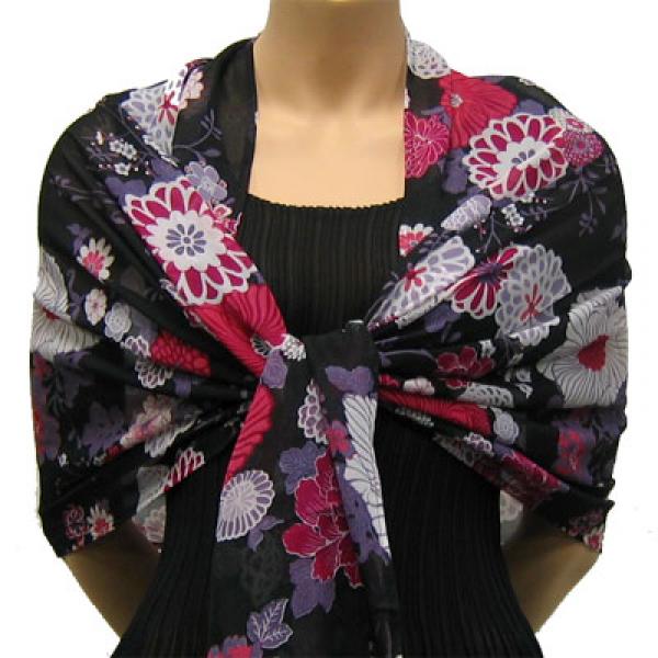 Wholesale 679 - Georgette Wraps  Mums Pink-Black - 