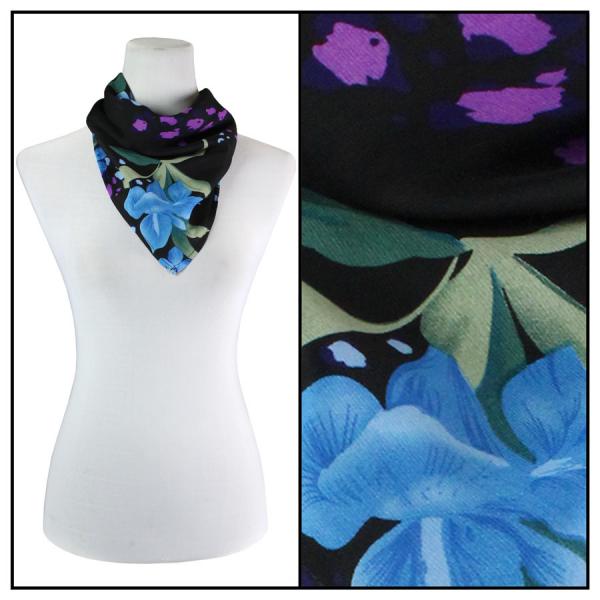 Wholesale Georgette Neckerchief Squares*  Black-Blue Floral - 