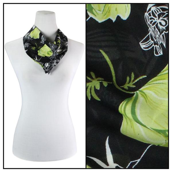 Wholesale Georgette Neckerchief Squares*  Black-Kiwi Floral - 