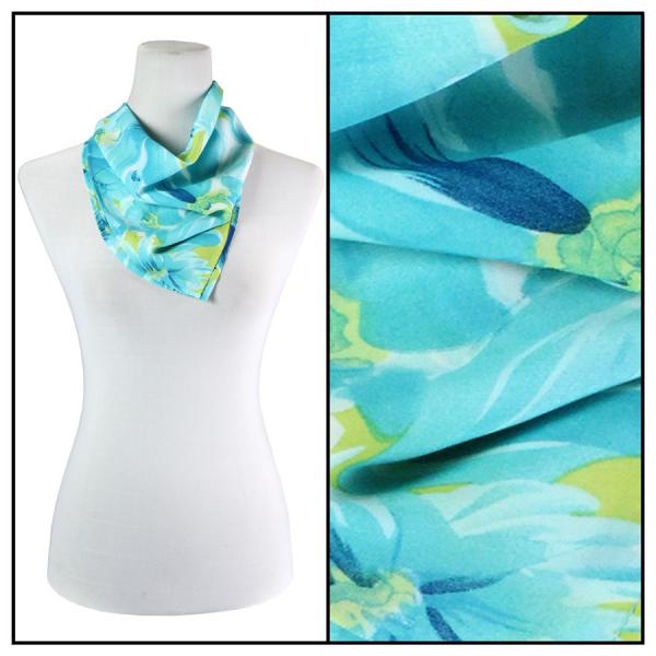 wholesale 001 Georgette Neckerchief Squares*  Daisies - Aqua (MB) - 