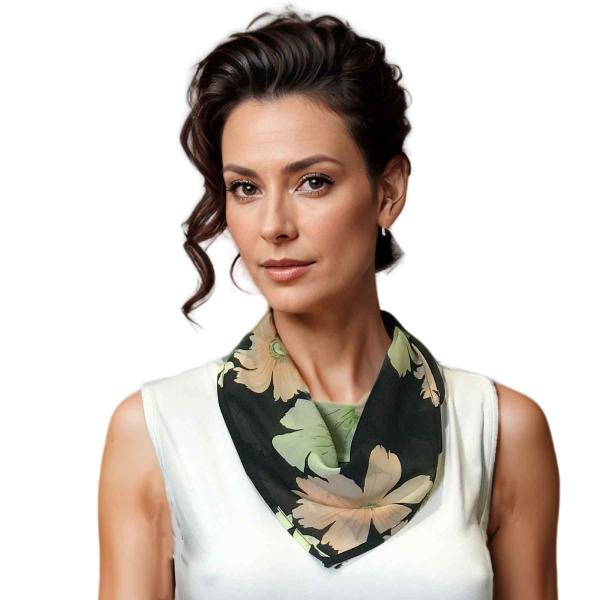Wholesale 001 Georgette Neckerchief Squares*  Hibiscus Peach-Green<br>
Georgette Neckerchief Square  - 21