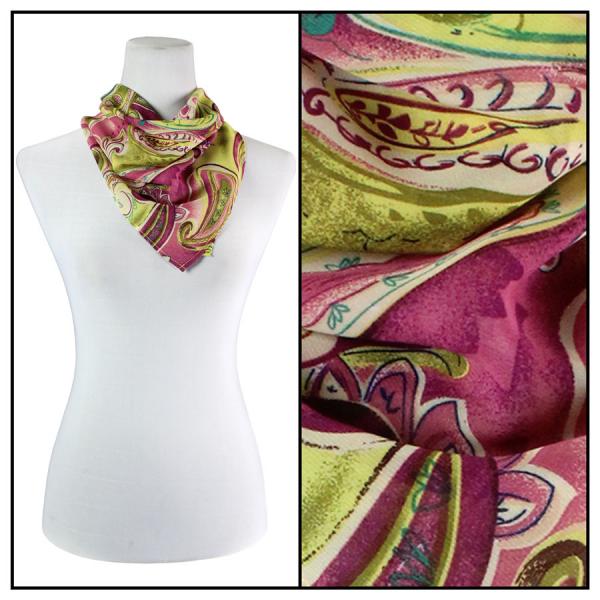wholesale 001 Georgette Neckerchief Squares*  Pink-Lime Paisley (MB)  - 