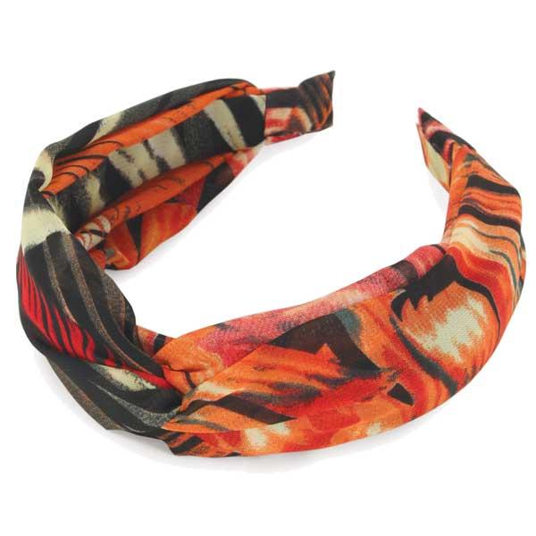 wholesale 649 - Fabric Covered Headbands  10128 - Orange <br>
Tropical Twisted Headband - 