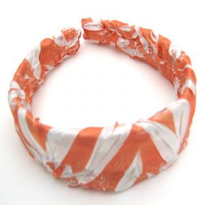 649 - Fabric Covered Headbands  ORG - Tangerine-White<BR> Origami Headband - 