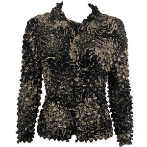 691 - Coin Style - Cardigan Abstract Flowers Black-Tan - One Size Fits Most