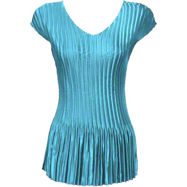 Wholesale 1519 - Satin Mini Pleat 3/4  Sleeve Dress Collar Solid Aqua Satin Mini Pleat - Cap Sleeve V-Neck - One Size Fits Most